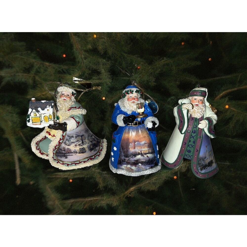 Lot of 3 Old World Santas Thomas‎ Kinkade Christmas Ornaments-Night Visit & More